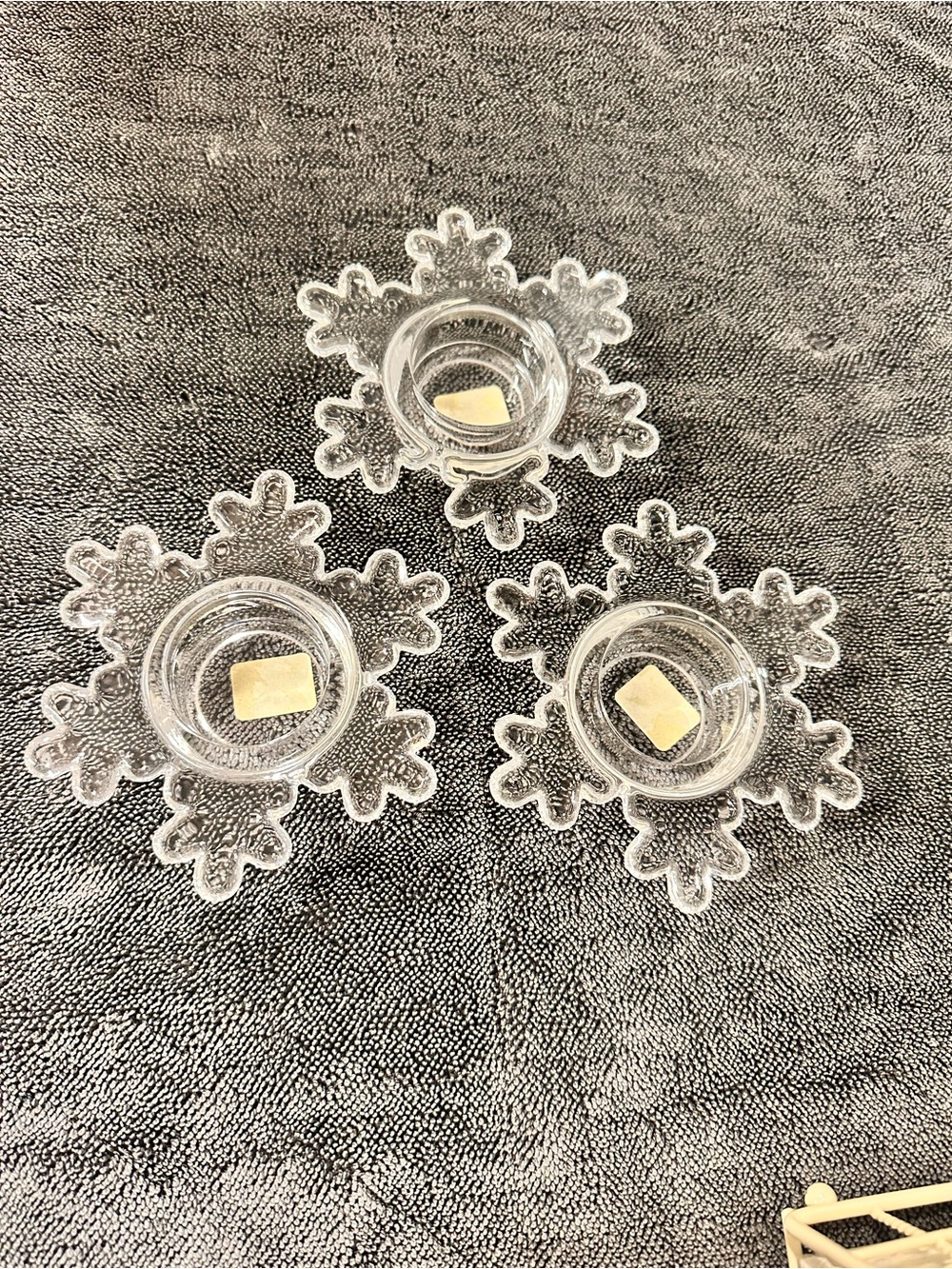 3 Crate And Barrel Christmas Clear Snowflake Votive Candle Tealight Holders